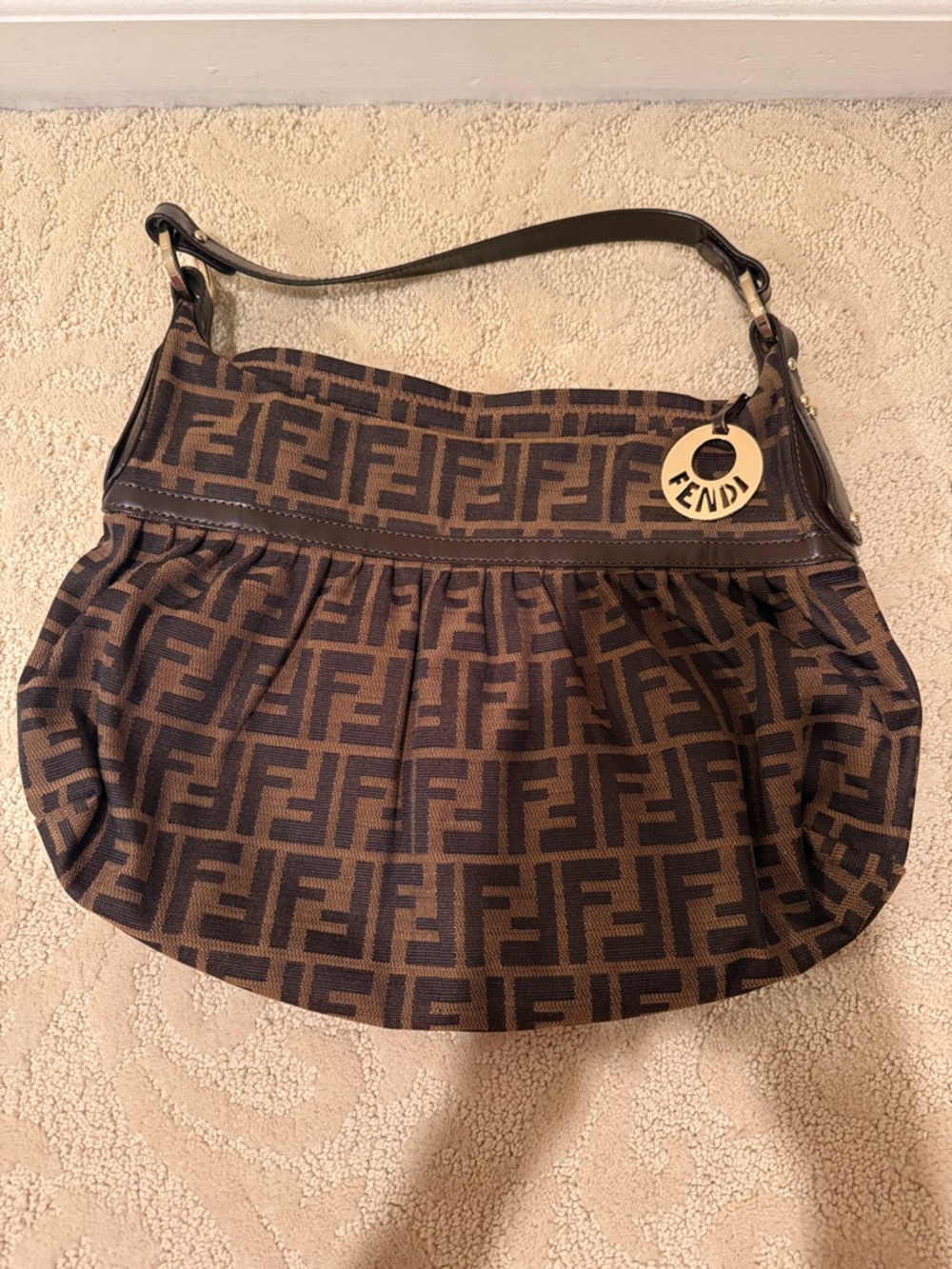 Fendi Brown and Dark Brown FF Zucca Shoulder Bag with Logo Charm